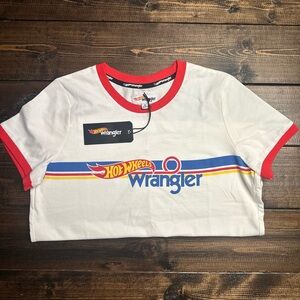Wrangler White and Red Hot Wheels Ringer Tee